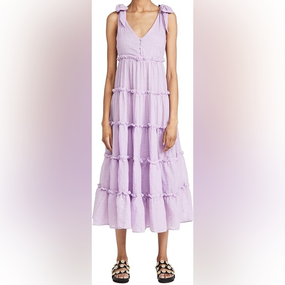 English Factory Tiered Mido Dress in Lilac Size Large - Picture 2 of 8
